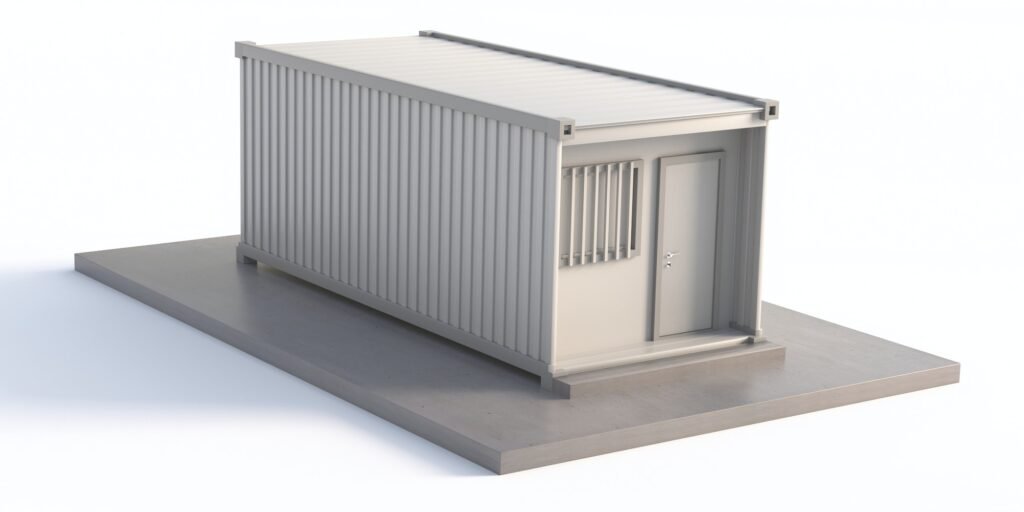 Construction site office, cargo container box isolated on white background. 3d illustration